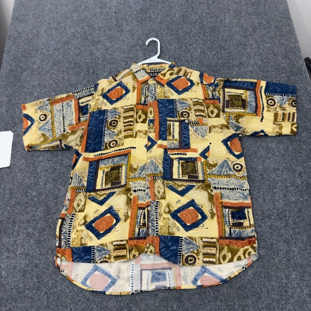 Vintage Tribes Shirt Men L Multicolor Rayon Abstract Geometric Tribal Boho Retro